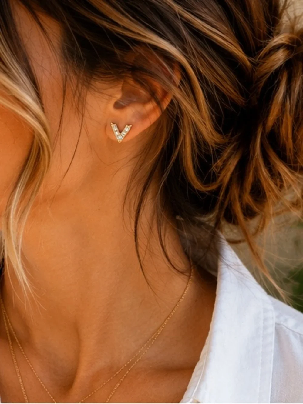 Gold Minimalist V Stud Earrings Designer Inspired